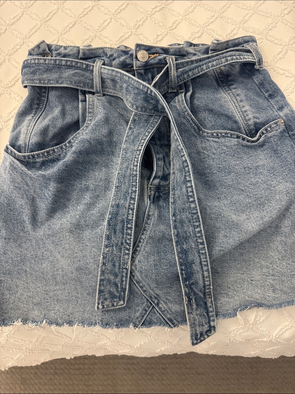 We The Free Light Blue Denim Mini Skirt with Belt